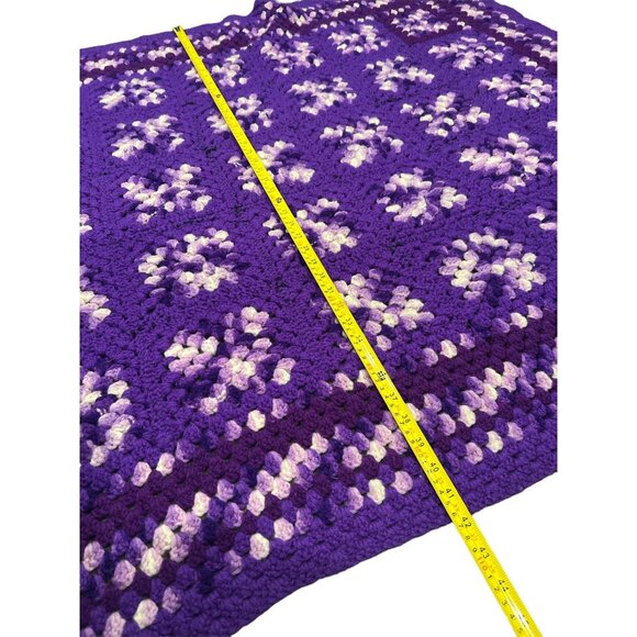 Retro Granny Square Crochet Afghan Blanket Throw 55"X42" Purple Squares, Vintage - Picture 2 of 6